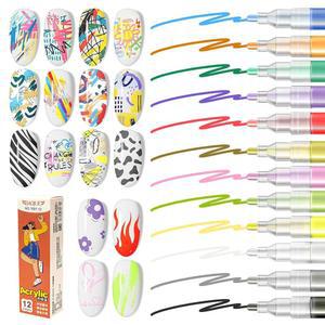 테이왈 12가지 색상 네일 아트 펜 폴리시 세트 아크릴 페인트 마커 빠르게 건조 드로잉 그래피티 가정용 DIY