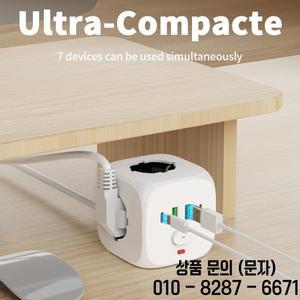 2미터 연장선이 있는 멀티탭 벽면 콘센트 확장기 3개의 AC USB 포트 및 타입 7 in 1 EU 플러그 충전기 스위