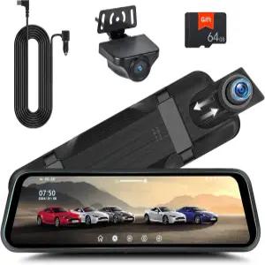 후방 뷰 미러 카메라 차량용 1080P 전방 및 카메라용 대시 캠 9.66인치 HD IPS 풀 터치 스크린 64G 카드