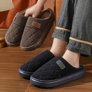 남자 고급 다이아 패턴 털 안감 실내화 거실화 슬리퍼