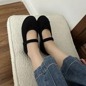 [라운슈] 둥근코리본 메리제인뽀글이 플랫 단화 1.5cm