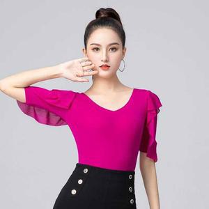 댄스복 의상 라틴 슈트 레이스 소매 줌바 사교 댄스 공연복 점프수트 라인 반팔 기타 모던 연습복 살사