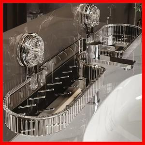 욕실, 화장실, 거울 앞, 수도꼭지용 1피스 흡착식 세면대 수납 선반, 높은 미적 가치, 무타공 벽걸이형, 범