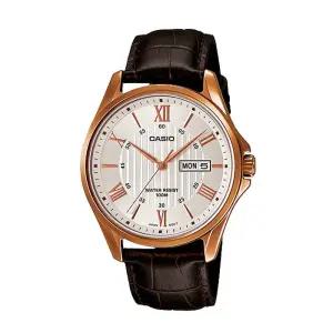 [카시오]카시오 MTP-1384L-7A 남성 라운드 아날로그 가죽 손목 시계