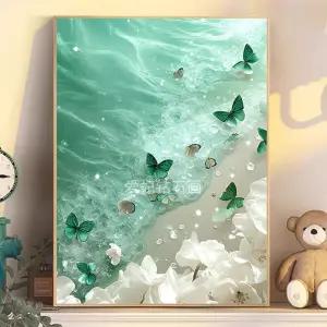 사각보석십자수 풍경 녹색 50x60 스퀘어 구슬십자수 네모비즈 나비 꽃 사각