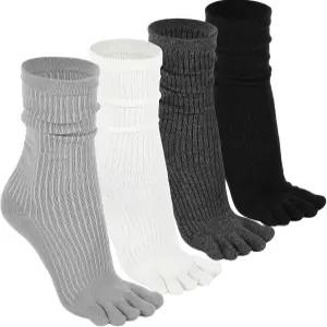 Janmercy 4쌍 여성용 발가락 양말 5켤레 핑거 코튼 크루 스플릿 스트레치 슬런치 부츠 분리기 무릎 하이