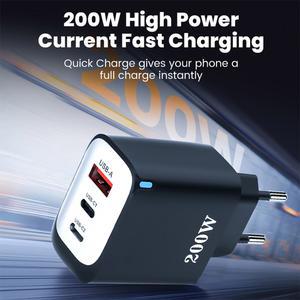 200W 1 USB+2 타입-C 3포트 고속 충전기 전화기 전원 어댑터 EU/US/UK 플러그 벽 샤오미 아이폰 삼성 화웨이/태블릿용