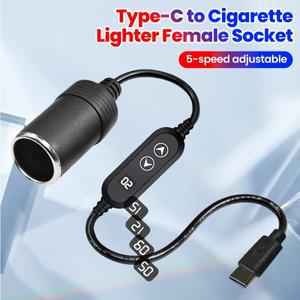 타입-C 차량용 시거잭 조절 가능 전압 5V에서 12V 소켓 암컷 스텝 업 케이블 어댑터 변환기 전원