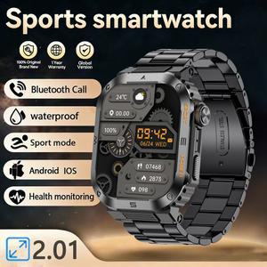 2026 새로운 남성 군사 야외 400 mAh 배터리 스마트 시계 3ATM 방수 수영 2.01 인치 HD 블루투스 통화 Smartwatch