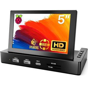 라즈베리 파이 마운트 스토리지 ROADOM 허브가 모니터링용 PC 게이밍 타입 IPS 장착된 화면 연결 올인원 USB 미니 파트너 스피커 스트리밍 모니터 포켓 도크 5인치 원케이블 홀과 AIDA64