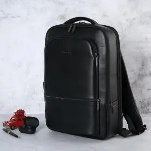 (색상 블랙)남성 직장인 가죽 백팩 USB 노트북 서류 가방 서류가방