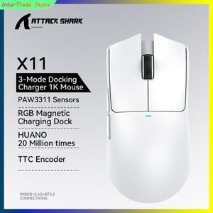 어택 샤크 X11 커스텀 무선 마우스 트라이 모드 유선 블루투스 PAW3311 22000DPI RGB 마그네틱 충전 독 게