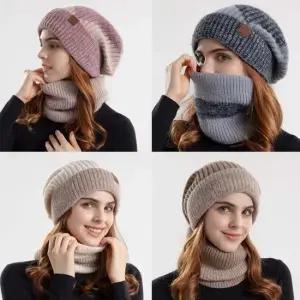 여자모자 여성 겨울 방한 용품 패션 니트 넥워머 비니 세트
