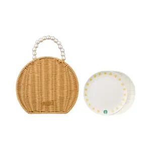 [정품] Starbucks Delight Rattan Bag and Plate Set 스타벅스 딜라이트 라탄백 플레이트 세트 871434