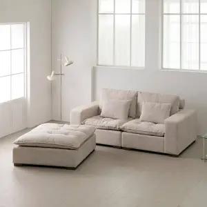 (수도권무료) 부드럽고 포근한 구스 조야패브릭 3.5인소파+스툴 (쿠션증정) BJ3232