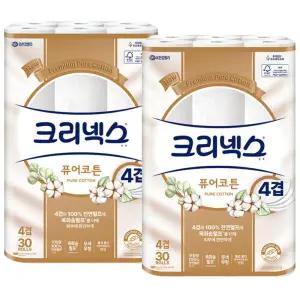 크리넥스 퓨어코튼 4겹 두루마리 화장지 25m 30롤 x2개