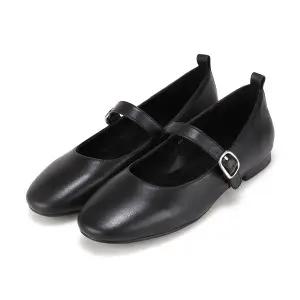 [BABARA][26SS 신상] 바바라 양가죽 라운드 버클 디테일 여성 플랫 1.5cm_BBJ110