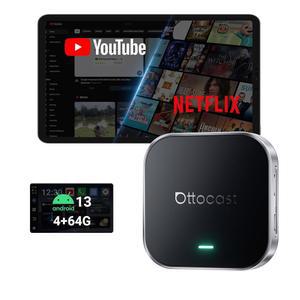 오토캐스트 E2 오토아이박스 안드로이드 13 스마트 AI 박스, 넷플릭스/유튜브 내장, 무선 카플레이 오토 어댑터, 분할 화면 기능이 있는 자동차 비디오 플레이어