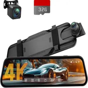 Vement 4K 후방 뷰 미러 카메라 1080P 백업 카메라가 장착된 10인치 대시 캠 음성 제어 기능이 있는 차량용