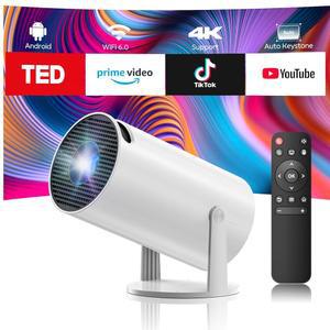 WiFi 및 블루투스가 지원되는 프로젝터, 미니 4K 1080P 휴대용 무선 영화 프로젝터 220 회전 가능 130인치 화면 자동 키스톤 침실 실내용 HDMI / TV Stick과 호환