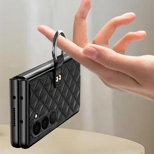 VIETAO 럭셔리 디자인 Z 폴드 7 케이스 (핑거링 포함), 삼성 갤럭시 Z 폴드 6 5 4 3 용 강화유리 PU 가죽