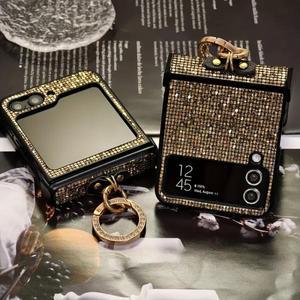 삼성 갤럭시 Z 플립 7 6 5 4 3 시리즈용 인조 다이아몬드 도금 링 버클 폰 케이스, 고급스러운 디자인의 광