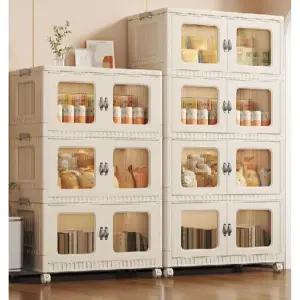 수납장 캐비닛 투명접이식다용도 다층 이동식 대용량 투명