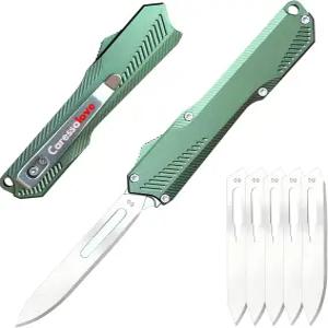 케어솔로브 셀프 리트랙팅 유틸리티 나이프 전면 자동 EDC 접이식 메스 포켓 5PCS 60 더블 액션 리트랙터