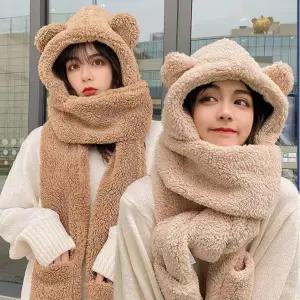 일체형 뽀글이 모자 겨울 목도리 후드 곰돌이 신상품 넥워머 장갑 추천
