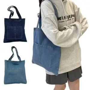 데일리 데님 에코백 숄더백 학생가방 남녀공용 데님에코백 여성에코백 여자에코백