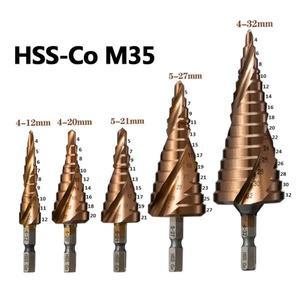 M35 코발트 스텝 드릴 비트 HSS-Co 5% 콘 육각 섕크 나선형 그루브 금속 테이퍼 포인트 스테인레스 용 홀