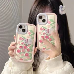 유니커블 아이폰 14 13 12 11 자수 쿠션 패딩 실리콘 폰 케이스