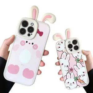 유니커블 갤럭시 S22 S21 S20 토끼 귀 쫑긋 가죽 실리콘 케이스