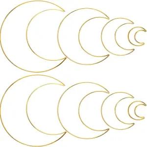 8Pcs 골드 마크라메 드림 캐처 링 금속 후프 DIY 플로럴 벽걸이 공예품 4사이즈 화환 장식용 (달)