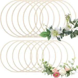 공예용 나무 걸레 16개 DIY 대나무 화환 반지 크리스마스 장식 결혼식 꽃꽂이 드림 캐처 벽걸이 10인치 및