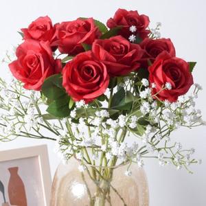 인공 장미 빨간 꽃다발, 영원한 가짜 꽃 꽃꽂이, 결혼식 홈 장식, 1 개, 3 5 10 개