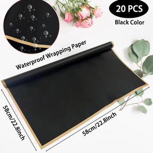 황금색 가장자리가 있는 꽃 포장지 20장, 방수 꽃다발 - DIY 결혼식 및 생일에 적합