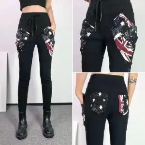 봉숙이 잉글랜드 2025 겨울 기모 신상 따뜻한 여성 스판 허리 밴딩 여자 배기 면 고무줄 팬츠 블랙 검정 색 베기 9부 긴 바지