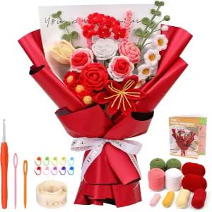 초보자를 위한 이우이두 크로셰 키트 플라워 부케 로즈 생일 기념일 선물용 단계별 비디오 튜토리얼이