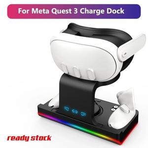 Meta Quest 3 RGB 충전기 스테이션 컨트롤러용 도크 배터리 팩 Fit 헤드 스트랩 VR 액세서리