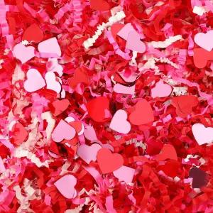 얀선 발렌타인데이 크링클 컷 페이퍼 슈레드 필러 하트가 포함된 레드 핑크 화이트 1파운드 선물 바구니 및