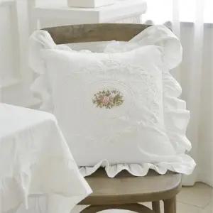 호텔 고급스러운 자수 베개 레이스 커버 엔틱 코튼 쿠션 신혼침구 침실 화이트 소파 침대