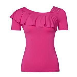 단색 여성 라틴 댄스 의상 이브닝 탑 탱고 재즈 라인스톤 웨어 왈츠 벨리 반팔 러플 티셔츠