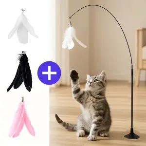 고양이 방울 장난감 셀프 펀치놀이 스틱 낚시대 깃털세트 3컬러