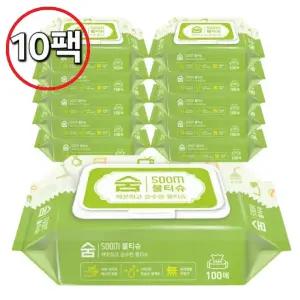 [캡형 100매X10팩] 저자극 깨끗한 숨물티슈 100매 대용량 캡형 아기 엠보싱 물티슈