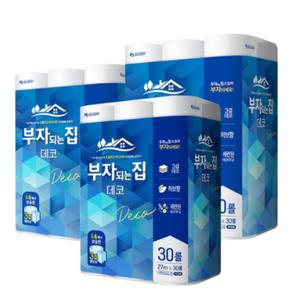 모나리자 부자되는집 데코 화장지 3겹 27m 30롤X3팩