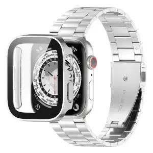 애플워치 11 SE 3 풀커버 강화유리 플랫 케이스 메탈 스트랩 세트