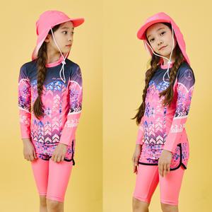 아이스샌드 주니어 아동 여아 래쉬가드 세트+플랩캡 3피스 초등학생 수영복 BR92022