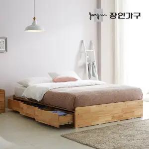 장인가구 노마 헤드리스 서랍형 수납 원목 침대 프레임 Q+독립 유로탑