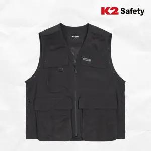 K2 안전조끼 VE-2601 블랙 메쉬 망사 멀티포켓 낚시 등산 작업조끼 빅사이즈